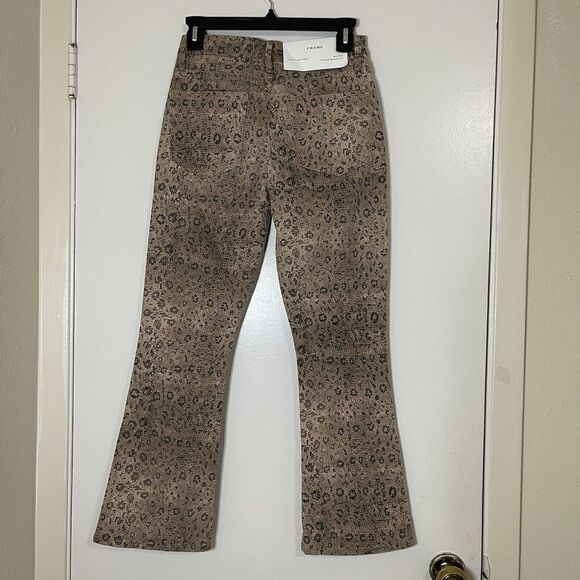 New! Frame Le Crop Mini Boot High Rise Snake Print Jeans Vanilla Multi Size 24 - Picture 6 of 7